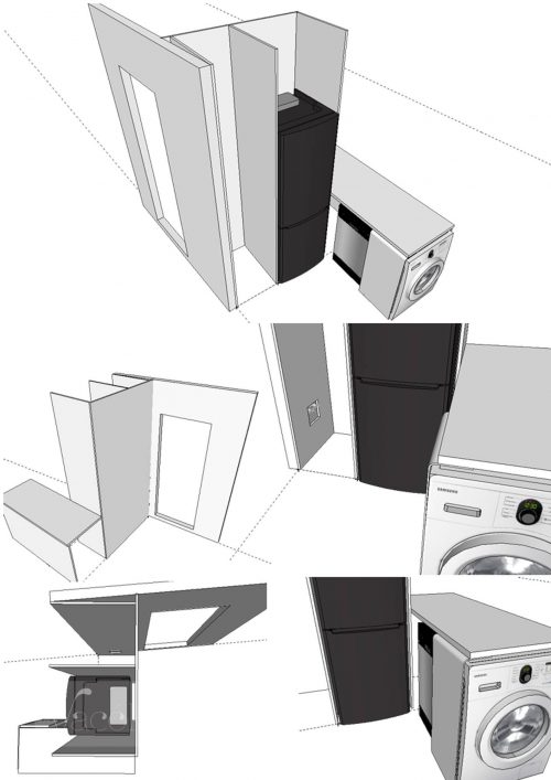 Konyhai beépített bútorok SketchUp terve: merőlegesítés